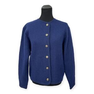 Tally-Ho S VINTAGE 1980s Navy100% Wool Cardigan Sweater Jacket Cottage Core